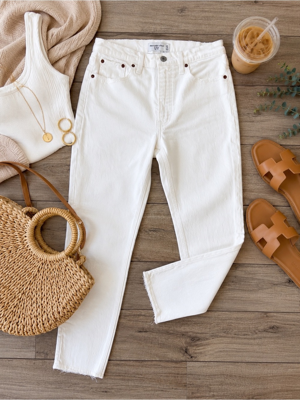 Abercrombie & Fitch White High Rise Skinny Jeans Women’s Size 27 L Tall Raw Hem